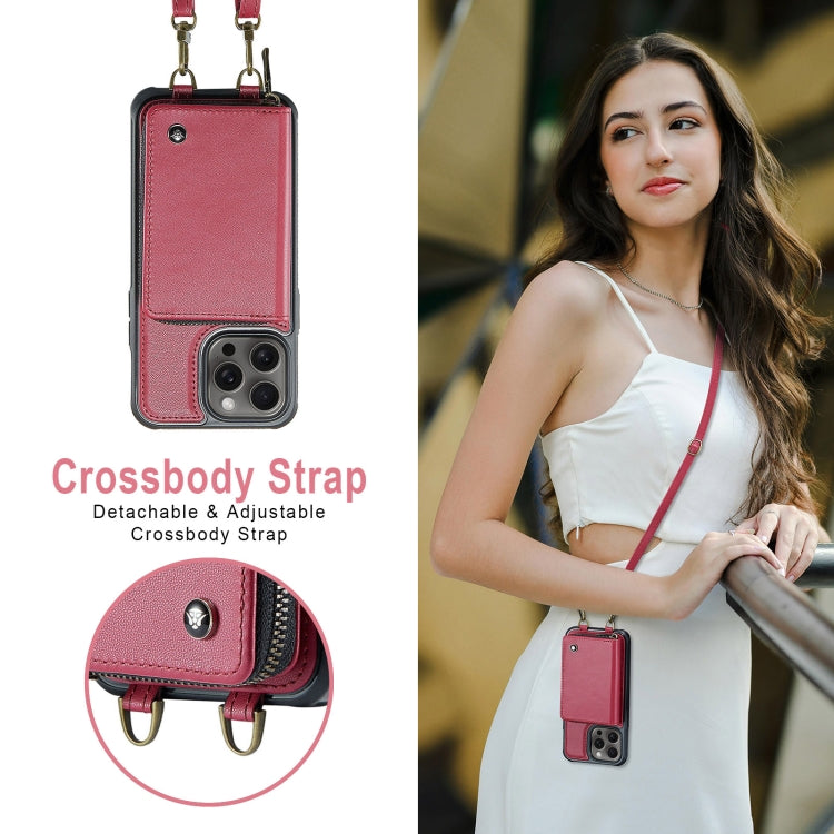 For iPhone 16 Pro JEEHOOD C22 Series Zipper Wallet Leather Phone Case with Dual Lanyard(Red) - iPhone 16 Pro Cases by JEEHOOD | Online Shopping UK | buy2fix