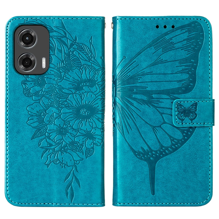 For Motorola Moto G Stylus 5G 2024 Embossed Butterfly Leather Phone Case(Blue) - Motorola Cases by buy2fix | Online Shopping UK | buy2fix