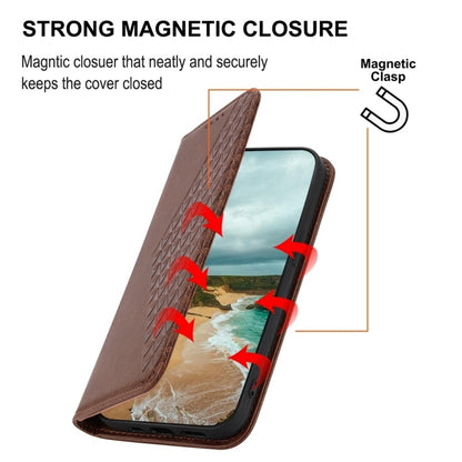 For iPhone 16 Plus Cubic Grid Calf Texture Magnetic Leather Phone Case(Brown) - iPhone 16 Plus Cases by buy2fix | Online Shopping UK | buy2fix