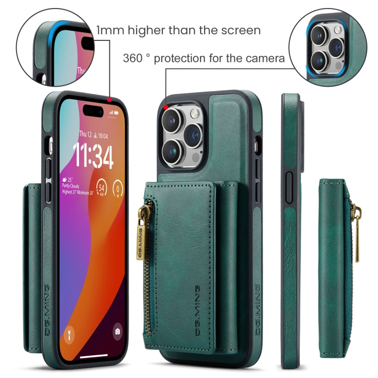 For iPhone 14 Pro Max DG.MING M5 Series Zip RFID Multi Card Detachable Leather Phone Case(Green) - iPhone 14 Pro Max Cases by DG.MING | Online Shopping UK | buy2fix