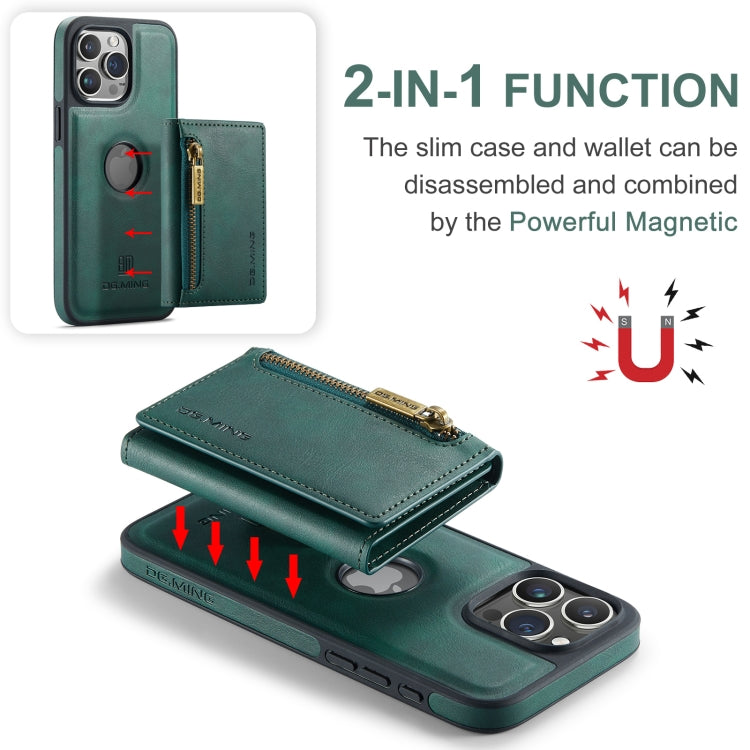 For iPhone 15 Pro Max DG.MING M5 Series Zip RFID Multi Card Detachable Leather Phone Case(Green) - iPhone 15 Pro Max Cases by DG.MING | Online Shopping UK | buy2fix