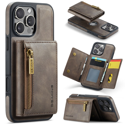 For iPhone 16 Pro Max DG.MING M5 Series Zip RFID Multi Card Detachable Leather Phone Case(Coffee) - iPhone 16 Pro Max Cases by DG.MING | Online Shopping UK | buy2fix