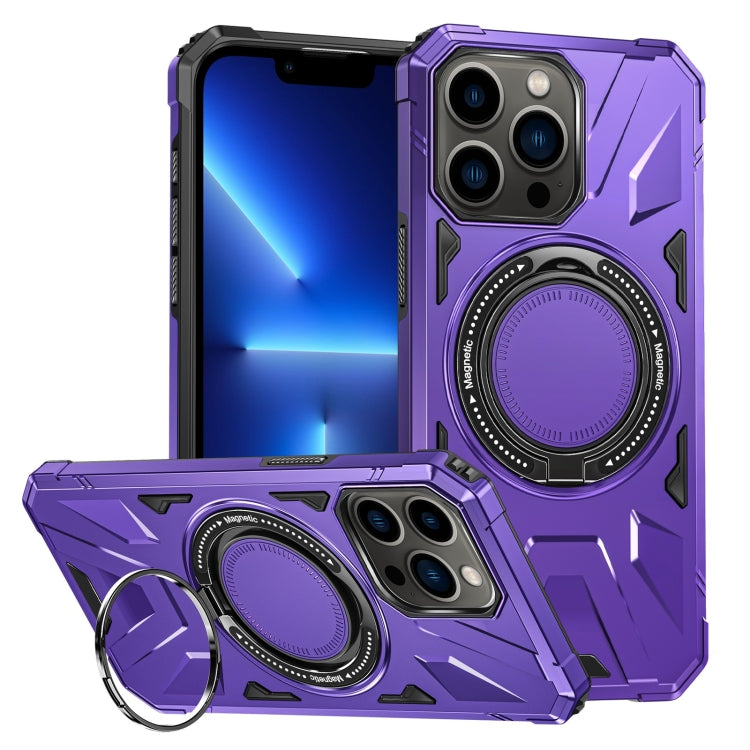 For iPhone 13 Pro MagSafe Magnetic Shockproof Phone Case with Ring Holder(Purple) - iPhone 13 Pro Cases by buy2fix | Online Shopping UK | buy2fix