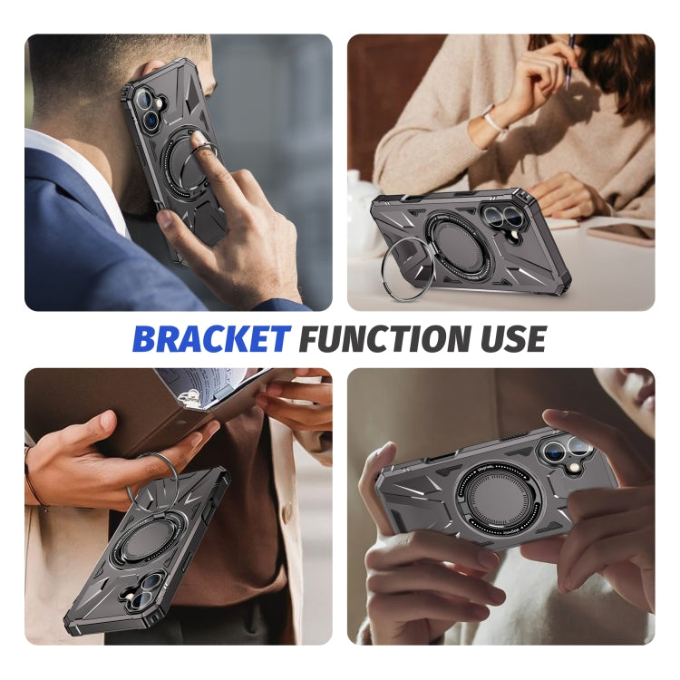 For iPhone 16 MagSafe Magnetic Shockproof Phone Case with Ring Holder(Dark Grey) - iPhone 16 Cases by buy2fix | Online Shopping UK | buy2fix