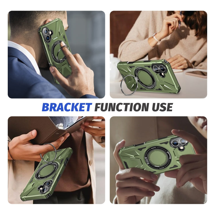 For iPhone 16 MagSafe Magnetic Shockproof Phone Case with Ring Holder(Dark Green) - iPhone 16 Cases by buy2fix | Online Shopping UK | buy2fix