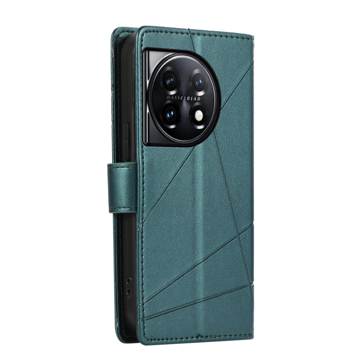 For OnePlus 11 PU Genuine Leather Texture Embossed Line Phone Case(Green) - OnePlus Cases by buy2fix | Online Shopping UK | buy2fix