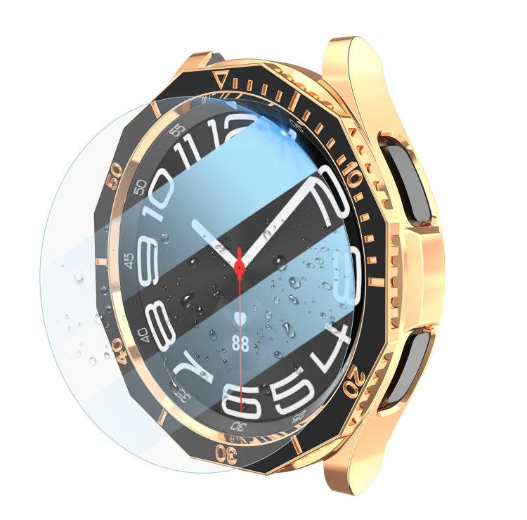 For Samsung Galaxy Watch6 Classic 43mm R950 Electroplate PC Case + Tempered Film + Watch Bezel Ring Set(Black+Rose Gold) - Watch Cases by buy2fix | Online Shopping UK | buy2fix