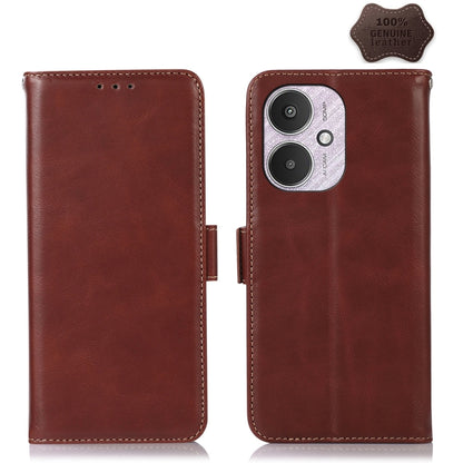 For Xiaomi Redmi 13C 4G/5G/Poco C65/Poco M6 Magnetic Crazy Horse Texture Genuine Leather RFID Phone Case(Brown) - 13C Cases by buy2fix | Online Shopping UK | buy2fix