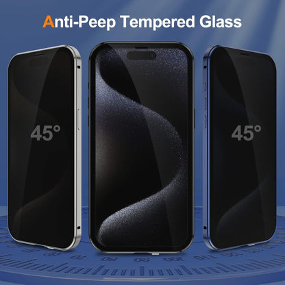 For iPhone 15 Pro Max Anti-peeping Magnetic Double-sided Tempered Glass Phone Case(Silver) - iPhone 15 Pro Max Cases by buy2fix | Online Shopping UK | buy2fix