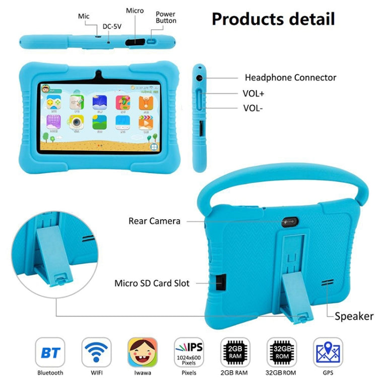 V88 Portable Kid Tablet 7 inch,  2GB+32GB, Android 10 Allwinner A100 Quad Core CPU Support Parental Control Google Play(Blue) -  by buy2fix | Online Shopping UK | buy2fix