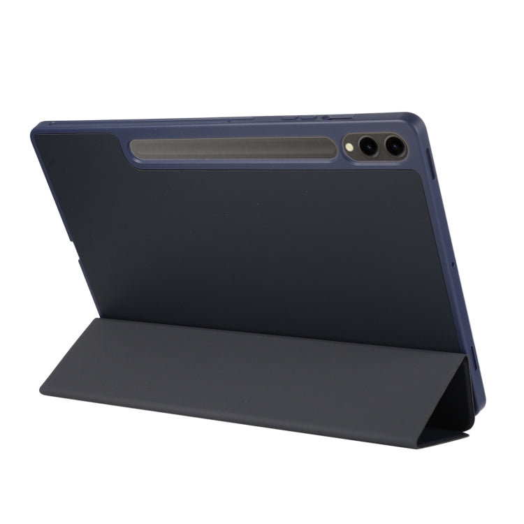 For Samsung Galaxy Tab S9+ 3-Fold Pure Color TPU Leather Tablet Case with Pen Slot(Dark Blue) - Galaxy Tab S9+ Cases by buy2fix | Online Shopping UK | buy2fix