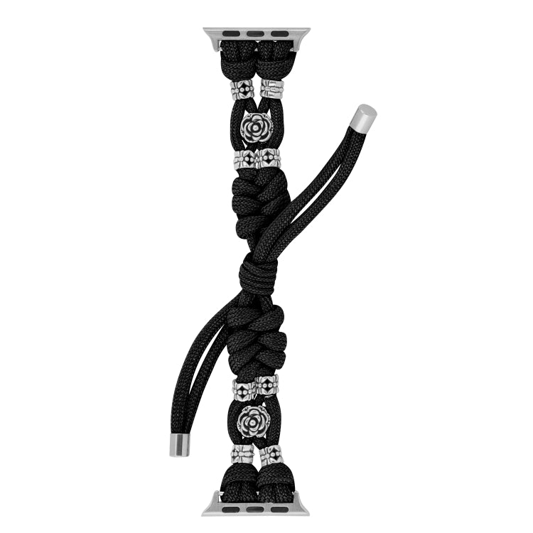 For Apple Watch Ultra 2 49mm Chrysanthemum Beads Paracord Braided Watch Band(Black) - Watch Bands by buy2fix | Online Shopping UK | buy2fix