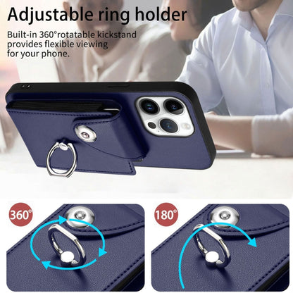 For iPhone 16 Pro Max Organ Card Bag Ring Holder Phone Case(Blue) - iPhone 16 Pro Max Cases by buy2fix | Online Shopping UK | buy2fix