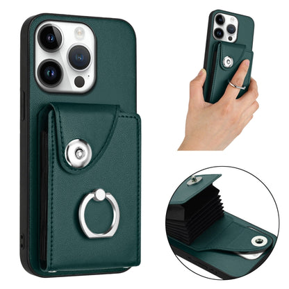 For iPhone 16 Pro Organ Card Bag Ring Holder Phone Case(Green) - iPhone 16 Pro Cases by buy2fix | Online Shopping UK | buy2fix