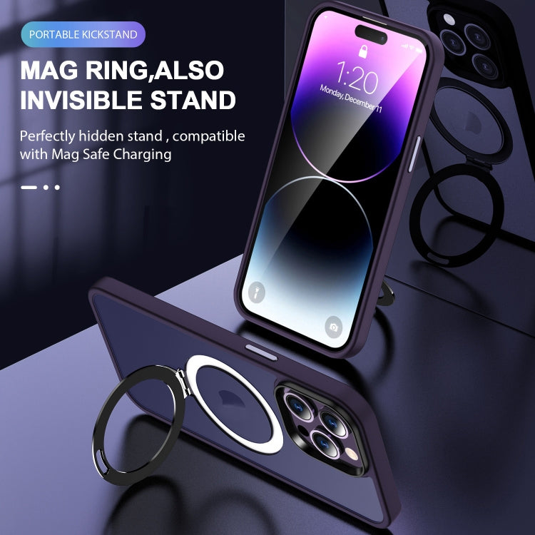 For iPhone 15 Pro MagSafe Holder Skin-feel PC Hybrid TPU Phone Case(Dark Purple) - iPhone 15 Pro Cases by buy2fix | Online Shopping UK | buy2fix