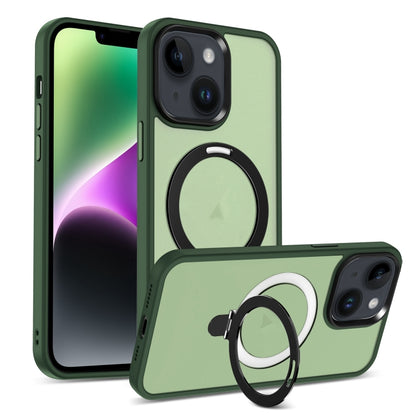 For iPhone 14 MagSafe Holder Skin-feel PC Hybrid TPU Phone Case(Green) - iPhone 14 Cases by buy2fix | Online Shopping UK | buy2fix