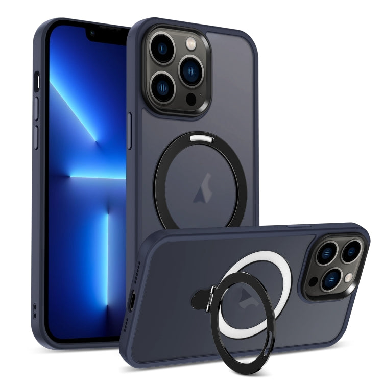 For iPhone 13 Pro MagSafe Holder Skin-feel PC Hybrid TPU Phone Case(Dark Blue) - iPhone 13 Pro Cases by buy2fix | Online Shopping UK | buy2fix