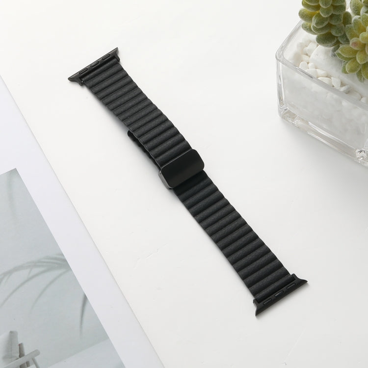 For Apple Watch SE 2022 44mm Water Ripple Magnetic Folding Buckle Watch Band, Style: Bold Version(Black) - Watch Bands by buy2fix | Online Shopping UK | buy2fix