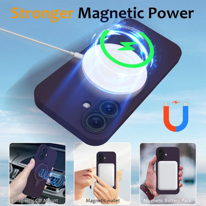 For iPhone 16 Liquid Silicone MagSafe Magnetic Phone Case with Ring Holder(Purple) - iPhone 16 Cases by buy2fix | Online Shopping UK | buy2fix