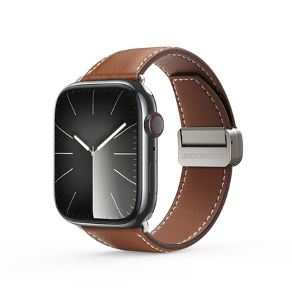 For Apple Watch SE 2023 40mm DUX DUCIS YA Series Magnetic Buckle Genuine Leather Watch Band(Brown) - Watch Bands by DUX DUCIS | Online Shopping UK | buy2fix