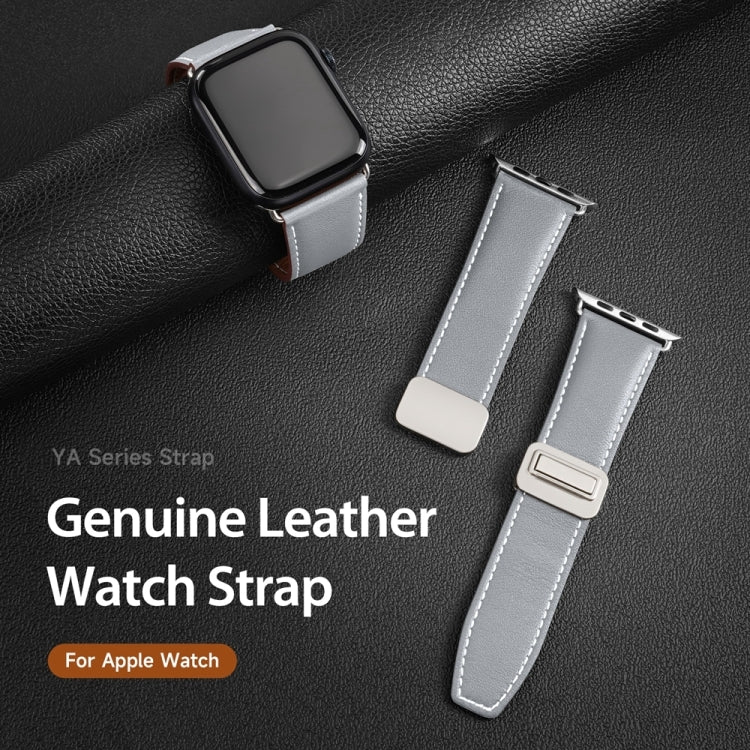 For Apple Watch SE 2023 40mm DUX DUCIS YA Series Magnetic Buckle Genuine Leather Watch Band(Grey) - Watch Bands by DUX DUCIS | Online Shopping UK | buy2fix