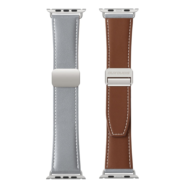 For Apple Watch Ultra 49mm DUX DUCIS YA Series Magnetic Buckle Genuine Leather Watch Band(Grey) - Watch Bands by DUX DUCIS | Online Shopping UK | buy2fix