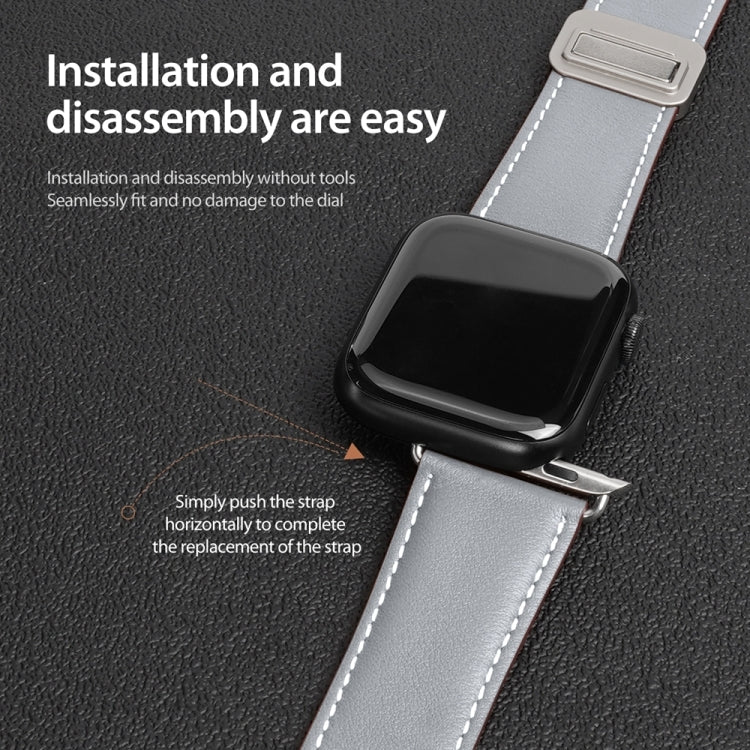 For Apple Watch Series 6 40mm DUX DUCIS YA Series Magnetic Buckle Genuine Leather Watch Band(Grey) - Watch Bands by DUX DUCIS | Online Shopping UK | buy2fix