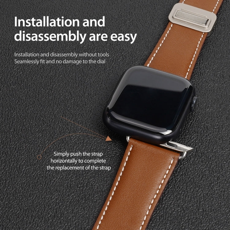 For Apple Watch Series 5 40mm DUX DUCIS YA Series Magnetic Buckle Genuine Leather Watch Band(Brown) - Watch Bands by DUX DUCIS | Online Shopping UK | buy2fix