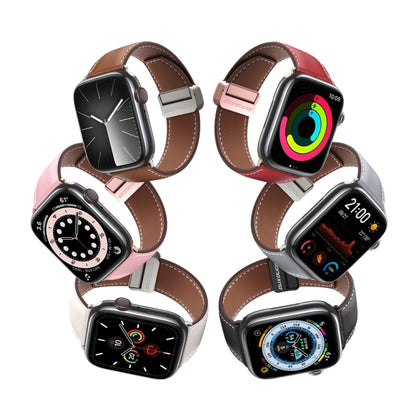 For Apple Watch 42mm DUX DUCIS YA Series Magnetic Buckle Genuine Leather Watch Band(Pink) - Watch Bands by DUX DUCIS | Online Shopping UK | buy2fix