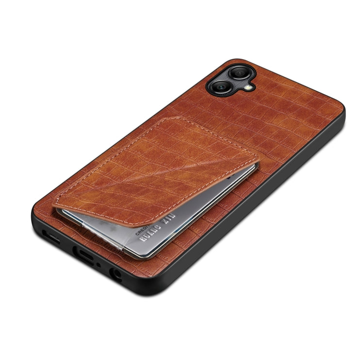 For Samsung Galaxy A05 Denior Imitation Crocodile Leather Back Phone Case with Holder(Brown) - Galaxy Phone Cases by Denior | Online Shopping UK | buy2fix