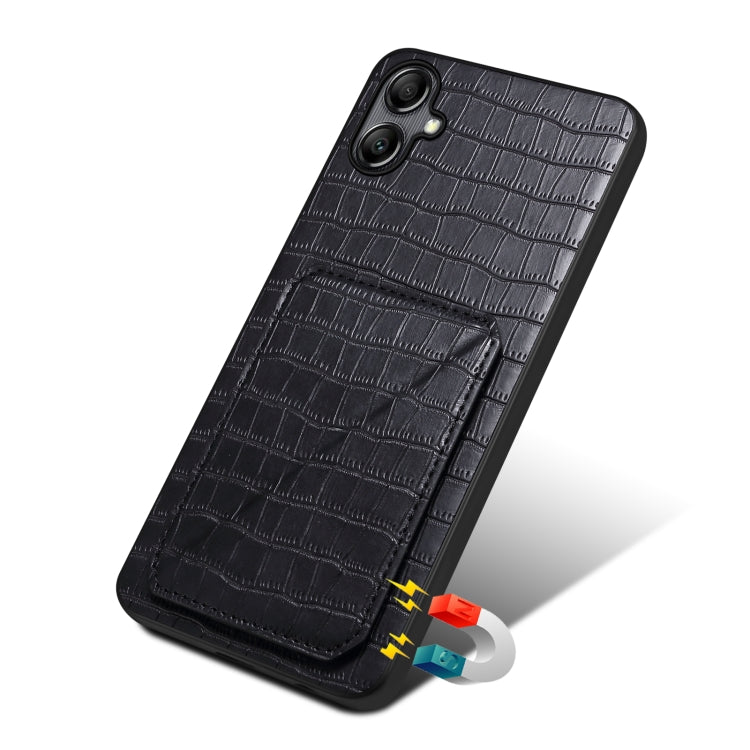 For Samsung Galaxy A22 5G Denior Imitation Crocodile Leather Back Phone Case with Holder(Black) - Galaxy Phone Cases by Denior | Online Shopping UK | buy2fix