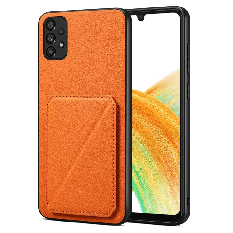 For Samsung Galaxy A33 Denior Imitation Calf Leather Back Phone Case with Holder(Orange) - Galaxy Phone Cases by Denior | Online Shopping UK | buy2fix