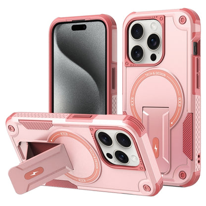 For iPhone 15 Pro MagSafe Holder Armor PC Hybrid TPU Phone Case(Pink) - iPhone 15 Pro Cases by buy2fix | Online Shopping UK | buy2fix