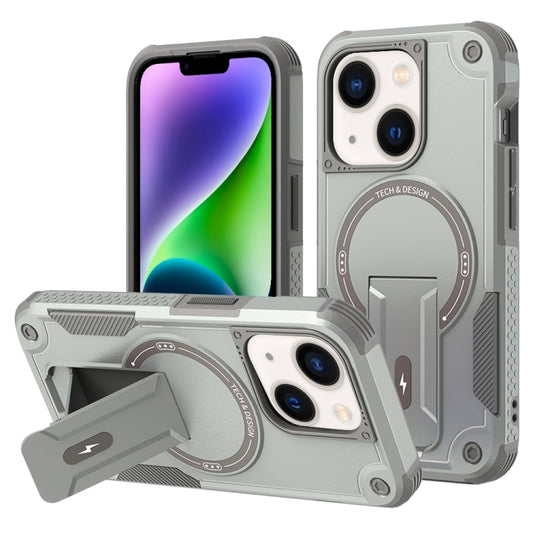 For iPhone 14 Plus Armor Magsafe Holder PC Hybrid TPU Phone Case(Grey) - iPhone 14 Plus Cases by buy2fix | Online Shopping UK | buy2fix