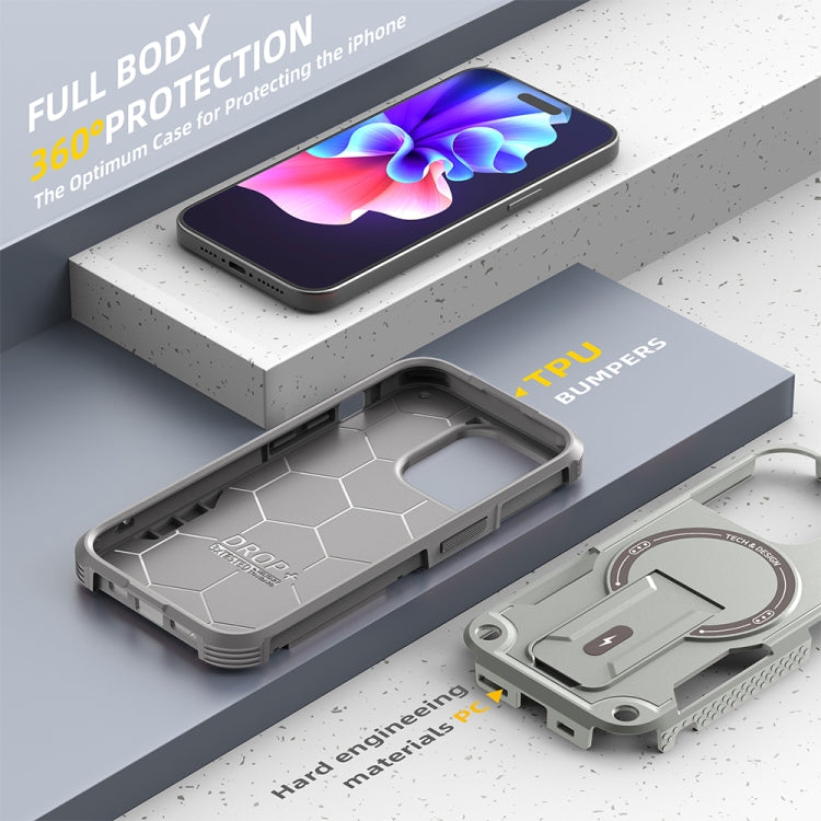 For iPhone 14 Pro MagSafe Holder Armor PC Hybrid TPU Phone Case(Grey) - iPhone 14 Pro Cases by buy2fix | Online Shopping UK | buy2fix