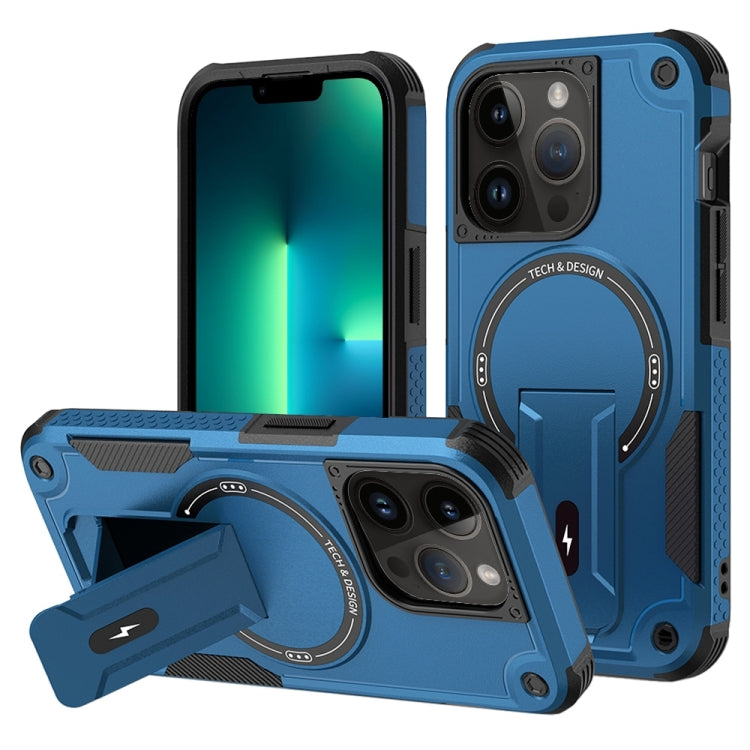 For iPhone 13 Pro Max MagSafe Holder Armor PC Hybrid TPU Phone Case(Dark Blue) - iPhone 13 Pro Max Cases by buy2fix | Online Shopping UK | buy2fix