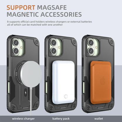 For iPhone 16 Plus Armor Magsafe Holder PC Hybrid TPU Phone Case(Black) - iPhone 16 Plus Cases by buy2fix | Online Shopping UK | buy2fix