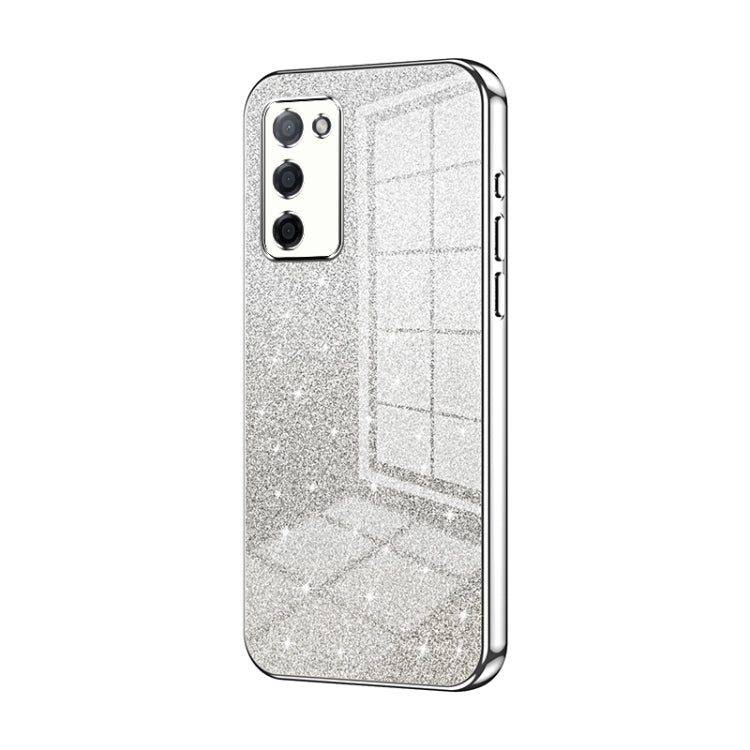 For OPPO A55 5G / A56 / A53s 5G Gradient Glitter Powder Electroplated Phone Case(Silver) - OPPO Cases by buy2fix | Online Shopping UK | buy2fix