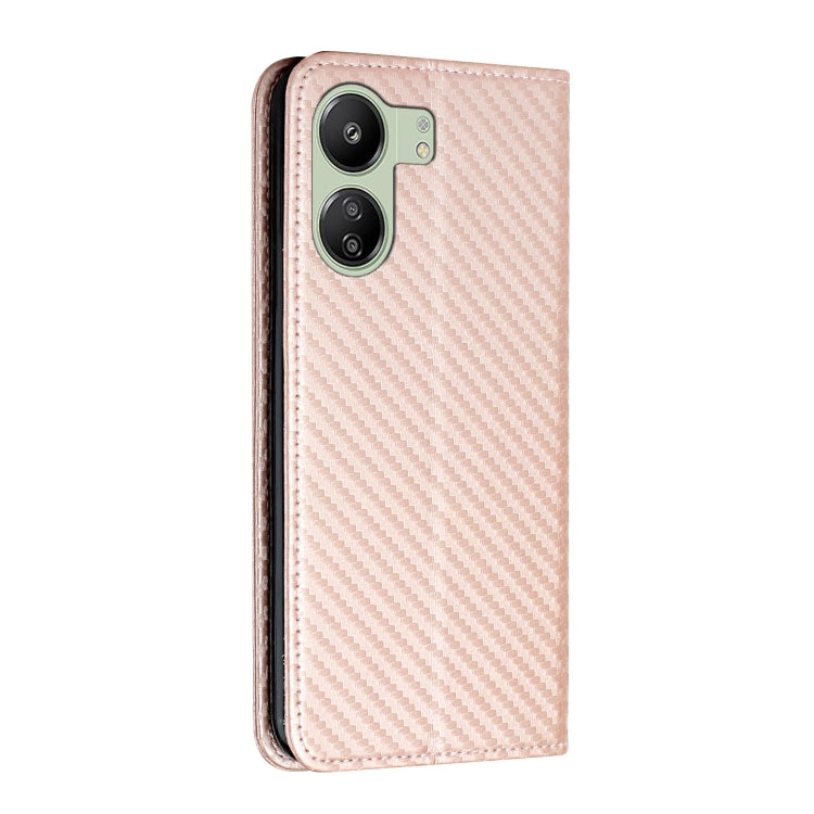 For Xiaomi Redmi 13C Carbon Fiber Texture Flip Holder Leather Phone Case(Rose Gold) - 13C Cases by buy2fix | Online Shopping UK | buy2fix