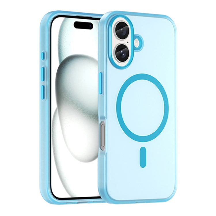 For iPhone 16 MagSafe Frosted Translucent TPU + PC Full Coverage Phone Case(Blue) - iPhone 16 Cases by buy2fix | Online Shopping UK | buy2fix