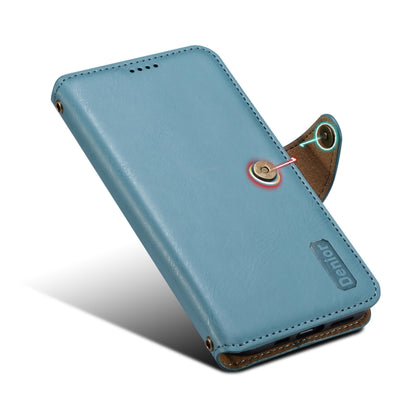 For iPhone 16 Pro Max Denior Cowhide Texture Wallet Style Leather Phone Case(Blue) - iPhone 16 Pro Max Cases by Denior | Online Shopping UK | buy2fix