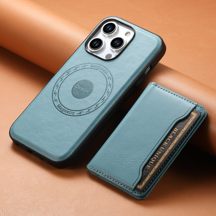 For iPhone 15 Plus Denior Cowhide Texture Leather MagSafe Detachable Wallet Phone Case(Blue) - iPhone 15 Plus Cases by Denior | Online Shopping UK | buy2fix