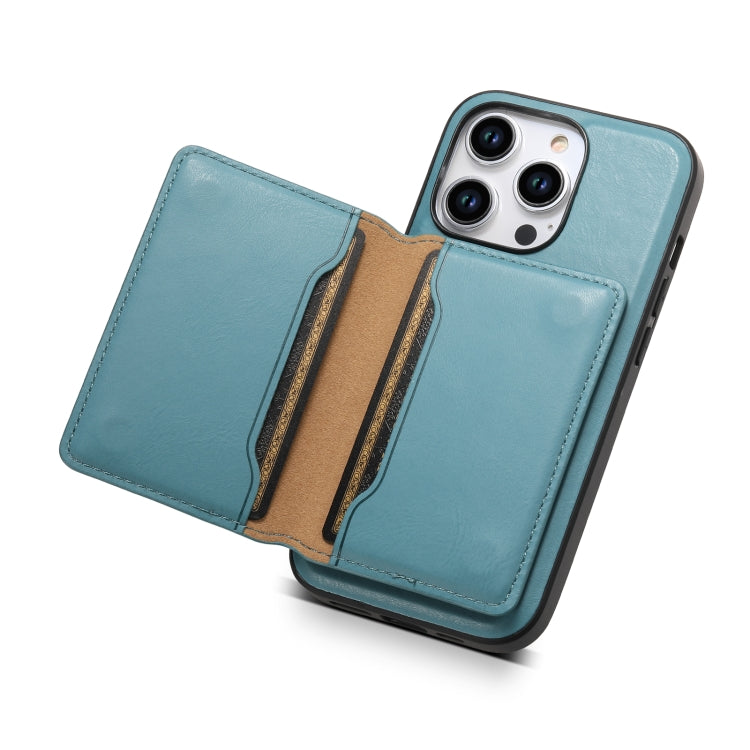 For iPhone 15 Plus Denior Cowhide Texture Leather MagSafe Detachable Wallet Phone Case(Blue) - iPhone 15 Plus Cases by Denior | Online Shopping UK | buy2fix