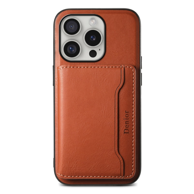 For iPhone 16 Pro Denior Cowhide Texture Leather MagSafe Detachable Wallet Phone Case(Brown) - iPhone 16 Pro Cases by Denior | Online Shopping UK | buy2fix