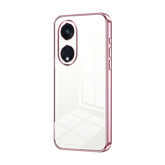 For OPPO Reno8 T 5G Transparent Plating Fine Hole Phone Case(Pink) - OPPO Cases by buy2fix | Online Shopping UK | buy2fix