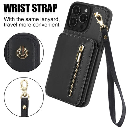 For iPhone 16 Pro Max YM006 Skin Feel Zipper Card Bag Phone Case with Dual Lanyard(Black) - iPhone 16 Pro Max Cases by buy2fix | Online Shopping UK | buy2fix