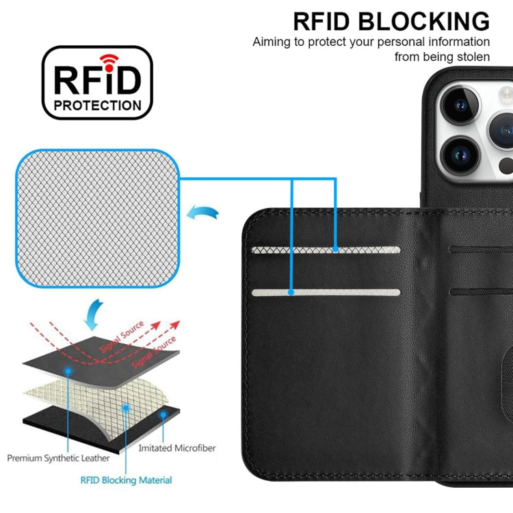 For iPhone 16 Pro Max Rhombic Texture Card Bag RFID Phone Case with Long Lanyard(Black) - iPhone 16 Pro Max Cases by buy2fix | Online Shopping UK | buy2fix