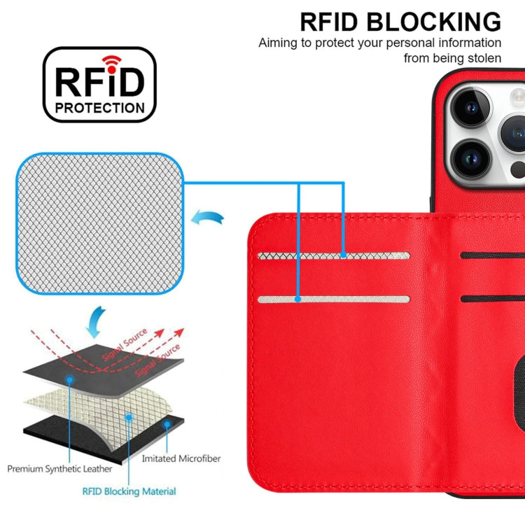 For iPhone 16 Pro Max Rhombic Texture Card Bag RFID Phone Case with Long Lanyard(Red) - iPhone 16 Pro Max Cases by buy2fix | Online Shopping UK | buy2fix