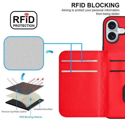 For iPhone 16 Plus Rhombic Texture Card Bag RFID Phone Case with Long Lanyard(Red) - iPhone 16 Plus Cases by buy2fix | Online Shopping UK | buy2fix