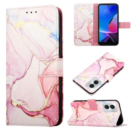 For Motorola Moto G Play 4G 2024 PT003 Marble Pattern Flip Leather Phone Case(Rose Gold) - Motorola Cases by buy2fix | Online Shopping UK | buy2fix